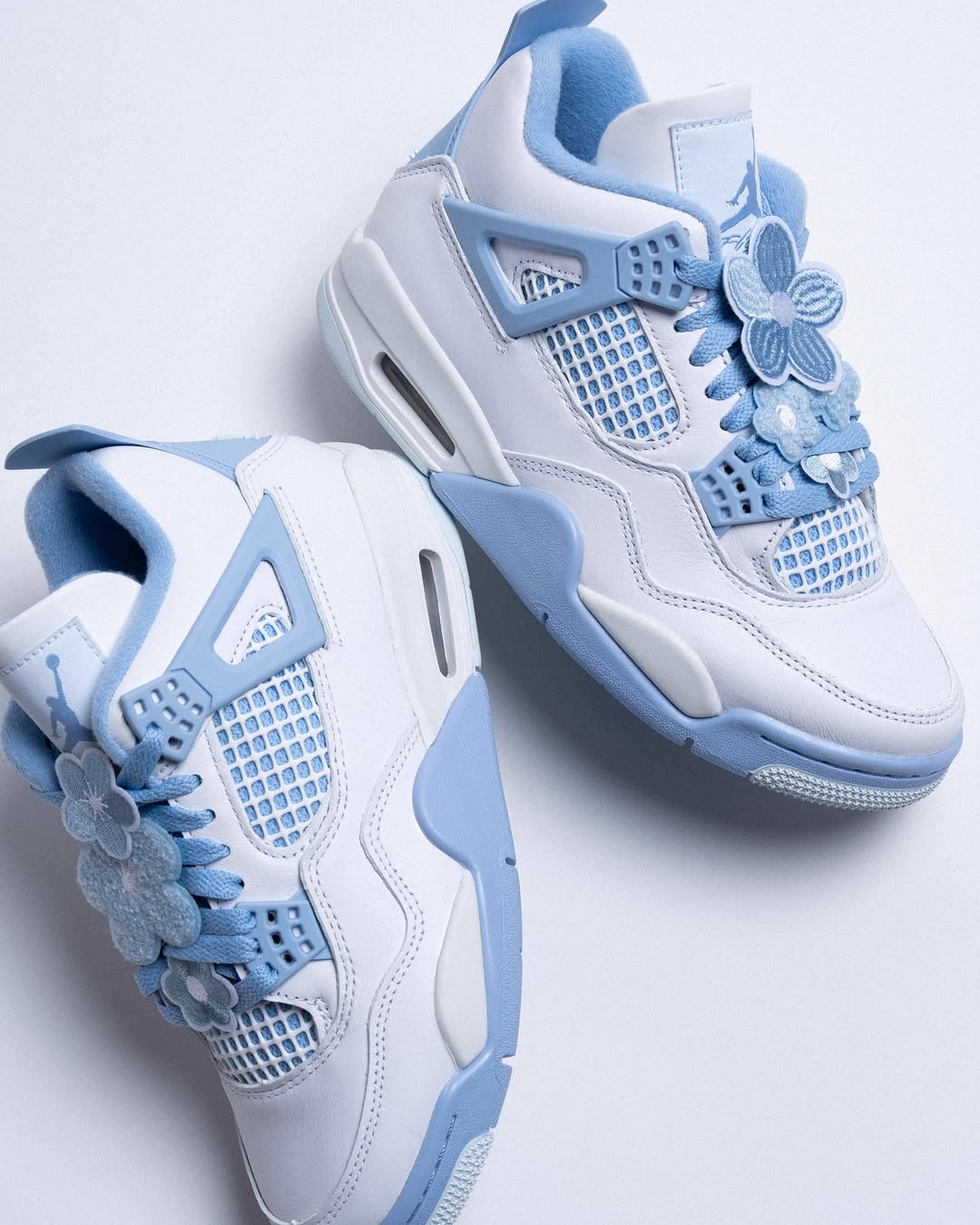 White & Sky Blue Floral Sneakers for Women –Inspired Design