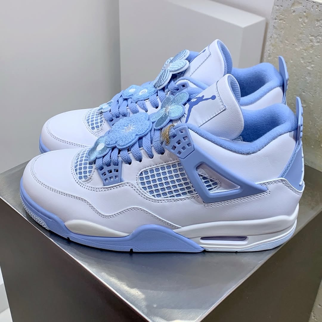 White & Sky Blue Floral Sneakers for Women –Inspired Design