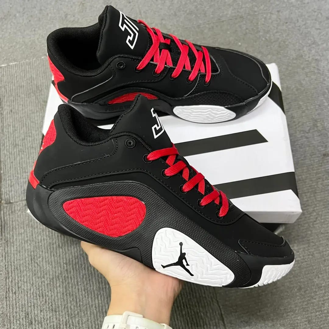 Premium Black & Red Jordan-Inspired Sneakers Stylish Comfort for Everyday Wear
