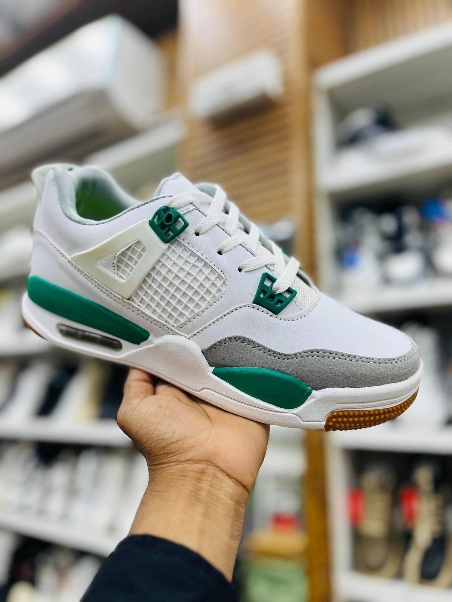 White & Green Premium Men’s Sneakers – Classic Streetwear with Air Sole Comfort