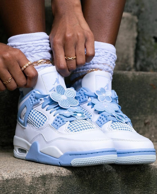 White & Sky Blue Floral Sneakers for Women –Inspired Design